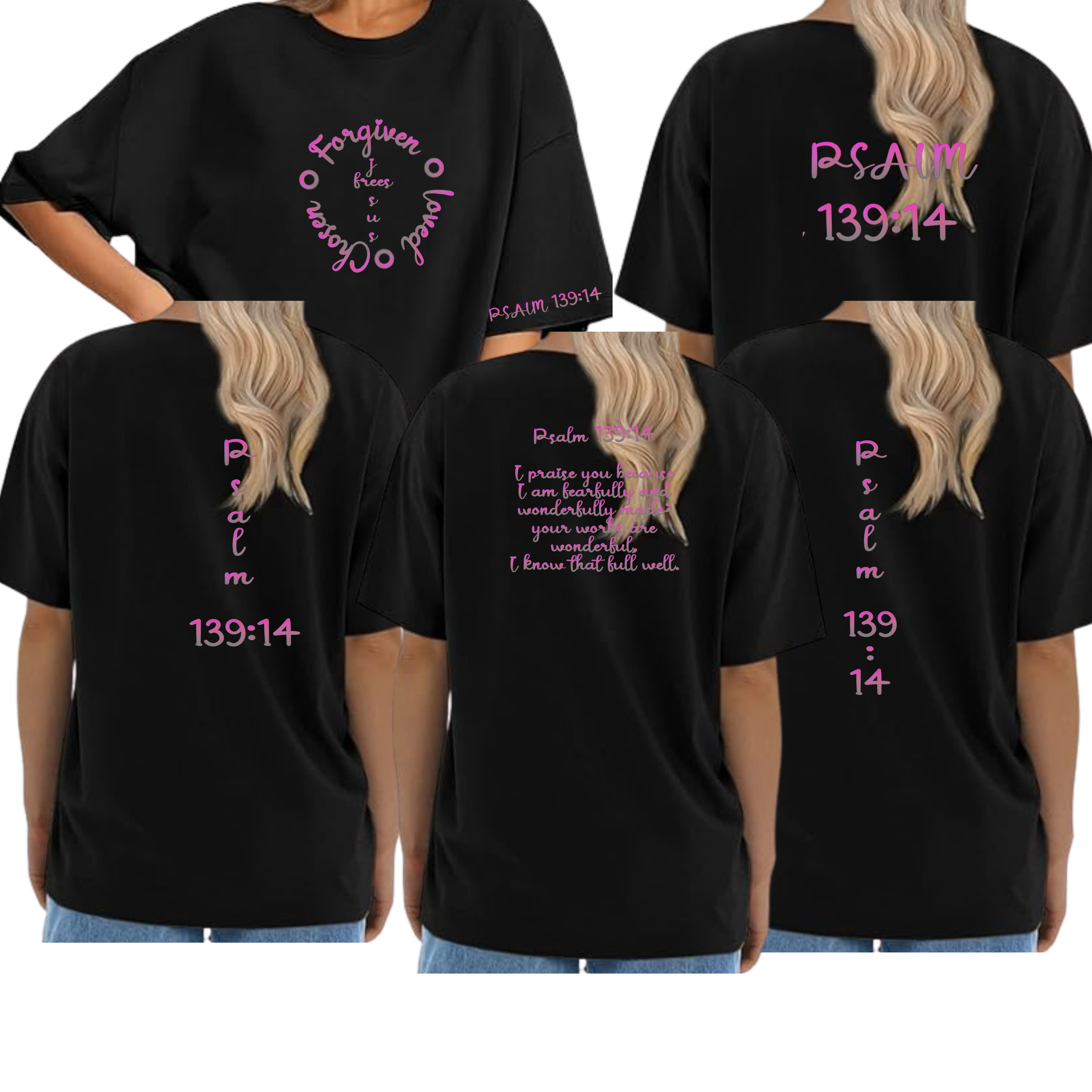 Jesus Frees - SICU Oversized Short Sleeve Women's Shirt - Font 223 Pink Gray Psalm 139:14