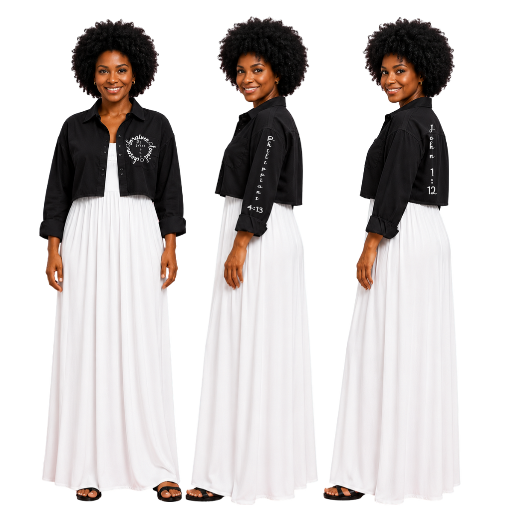 Jesus Frees | Cropped Lite Long Sleeve Black Summer Jacket | Font 223