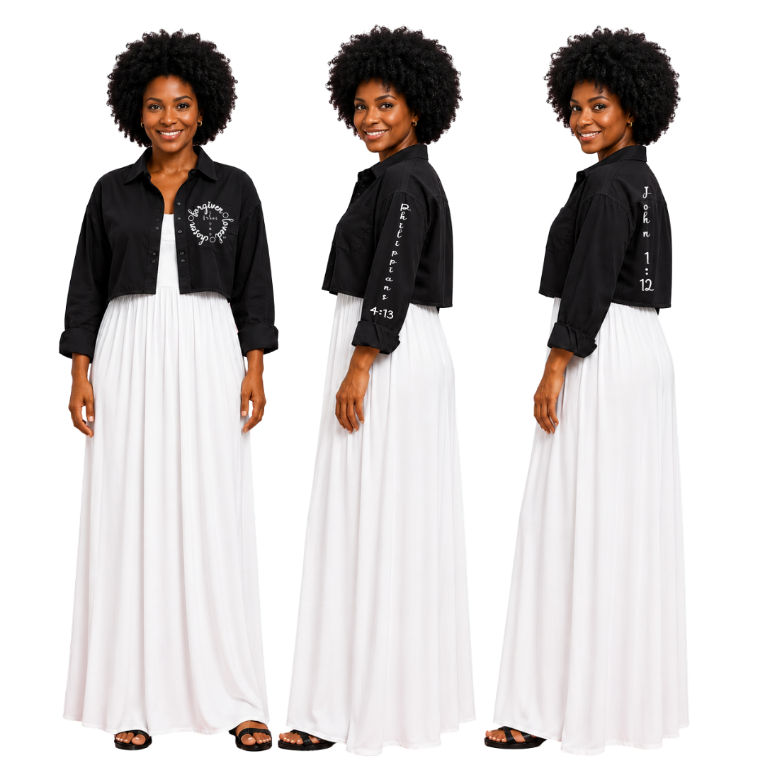 Jesus Frees | Cropped Lite Long Sleeve Black Summer Jacket | Font 223