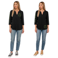 Jesus Frees™ Apparel | 3/4 Sleeve Trendy Scripture V-Neck Tunic | Font 153 Green Sparkle | XD
