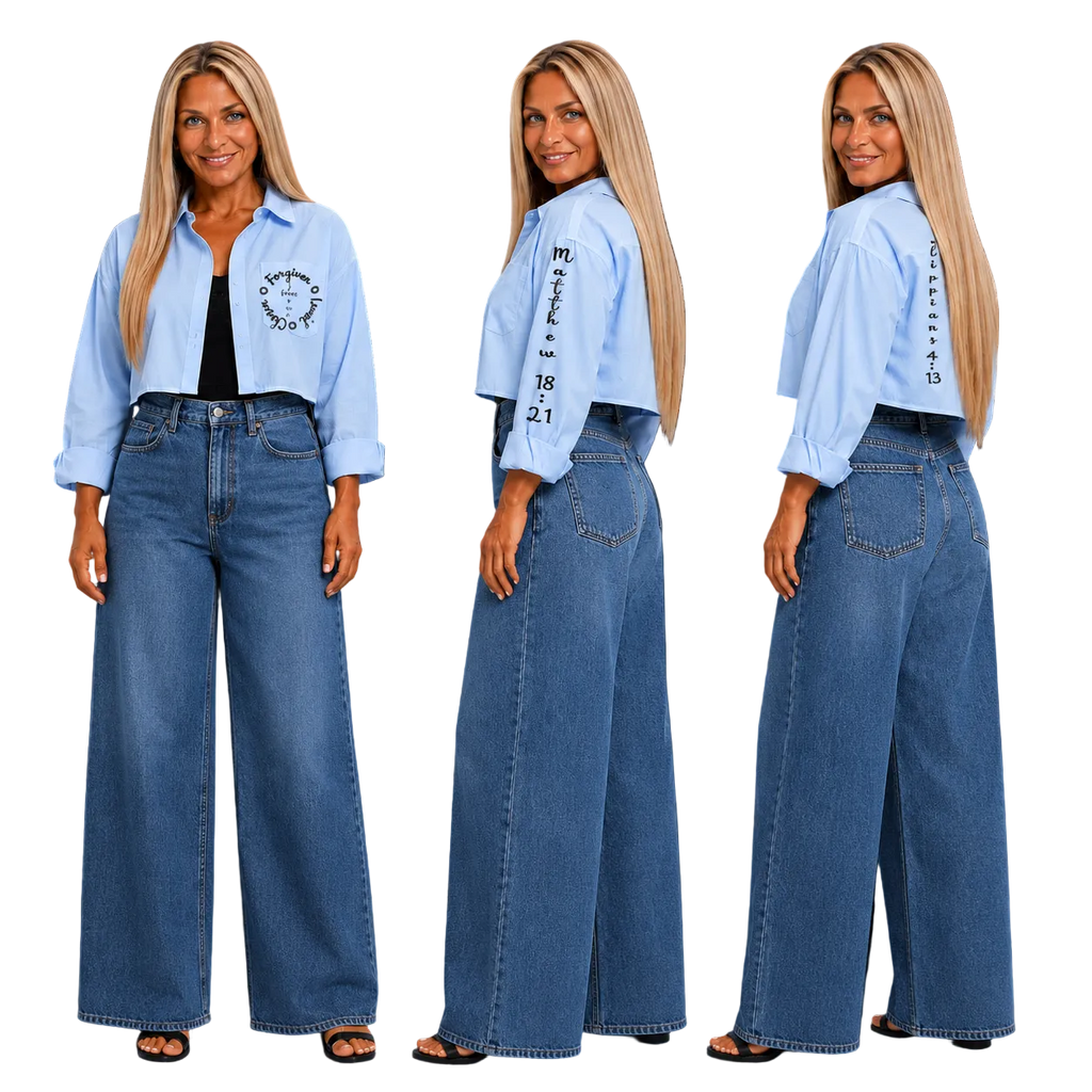 Jesus Frees | Cropped Lite Long Sleeve Light Blue Summer Jacket | Font 223