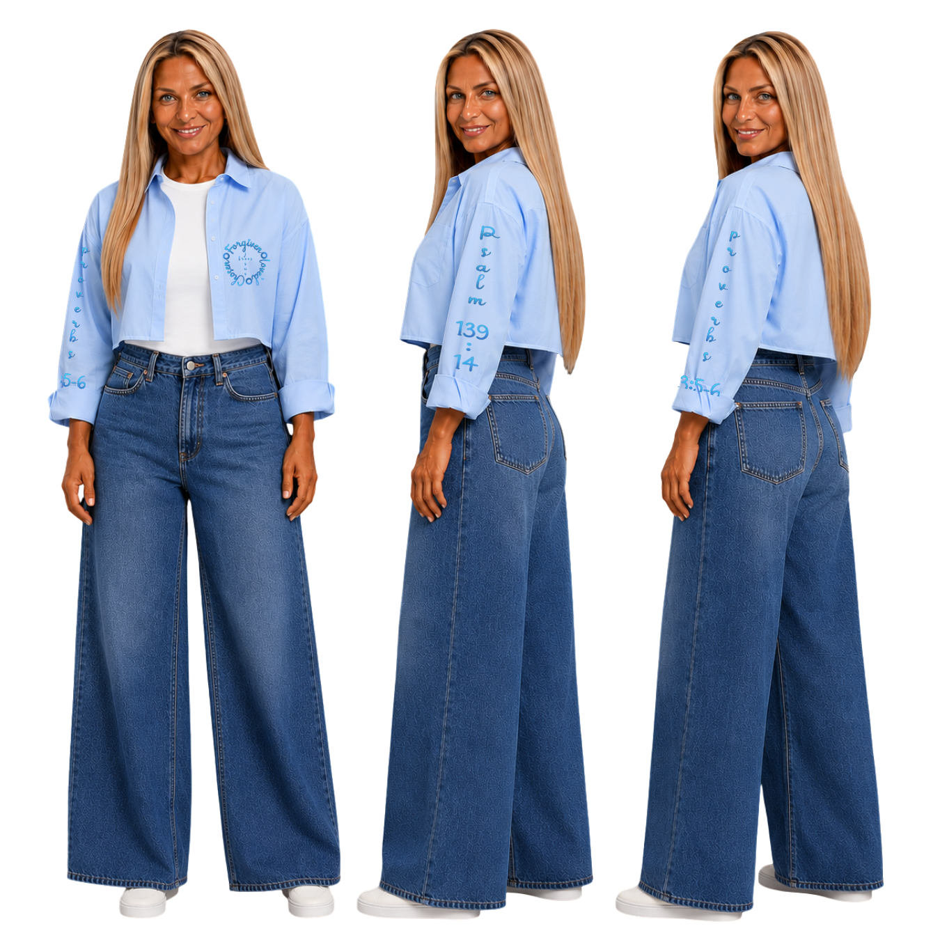 Jesus Frees | Cropped Lite Long Sleeve Light Blue Summer Jacket | Font 223 Light Blue
