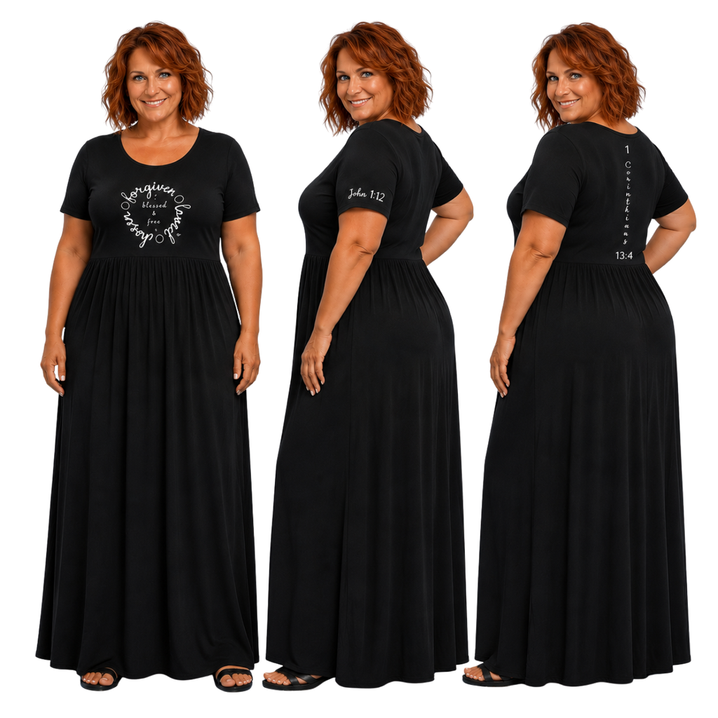 Jesus Frees - Long Maxi Dresses with Pockets - Short Sleeve - Font 223 White