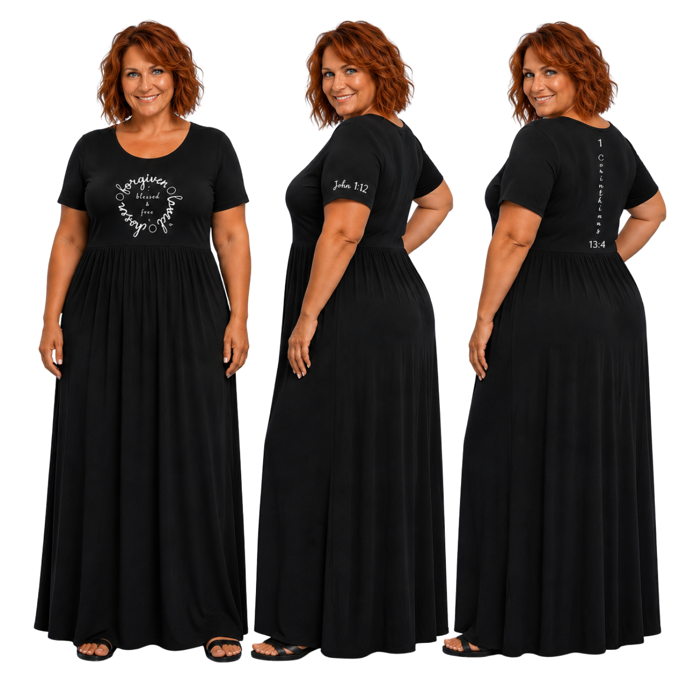 Jesus Frees - Long Maxi Dresses with Pockets - Short Sleeve - Font 223 White