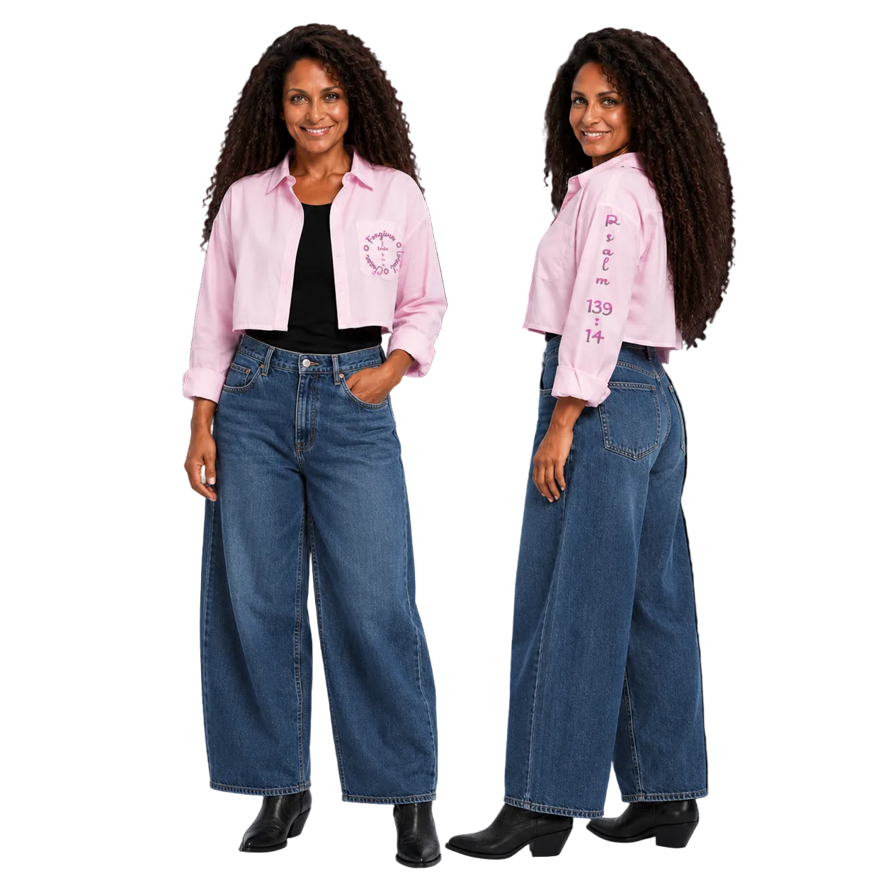 Jesus Frees | Cropped Lite Long Sleeve Pink Summer Jacket | Font 223 Pink-Gray