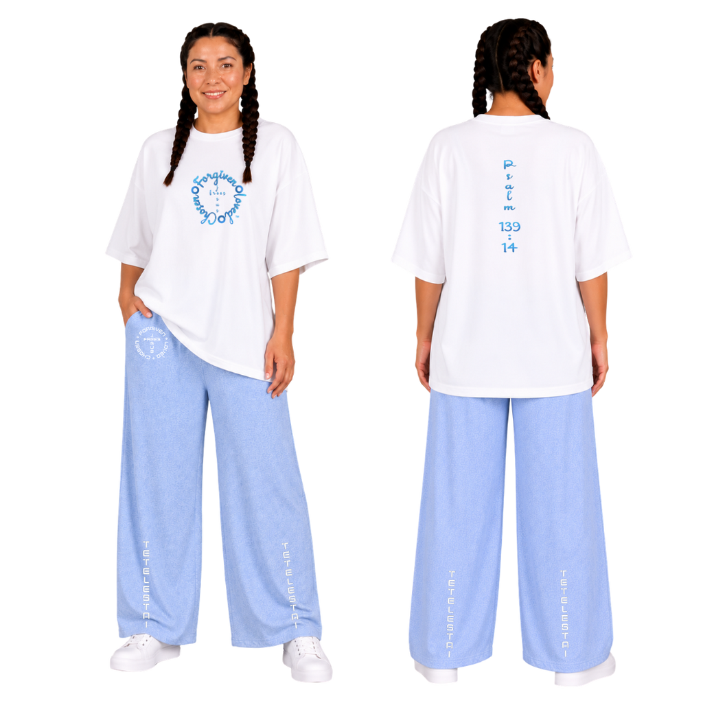 Jesus Frees - SICU Oversized Short Sleeve Women's Shirt - Font 223 Light Blue