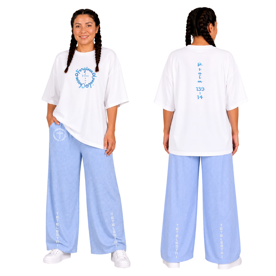 Jesus Frees - SICU Oversized Short Sleeve Women's Shirt - Font 223 Light Blue