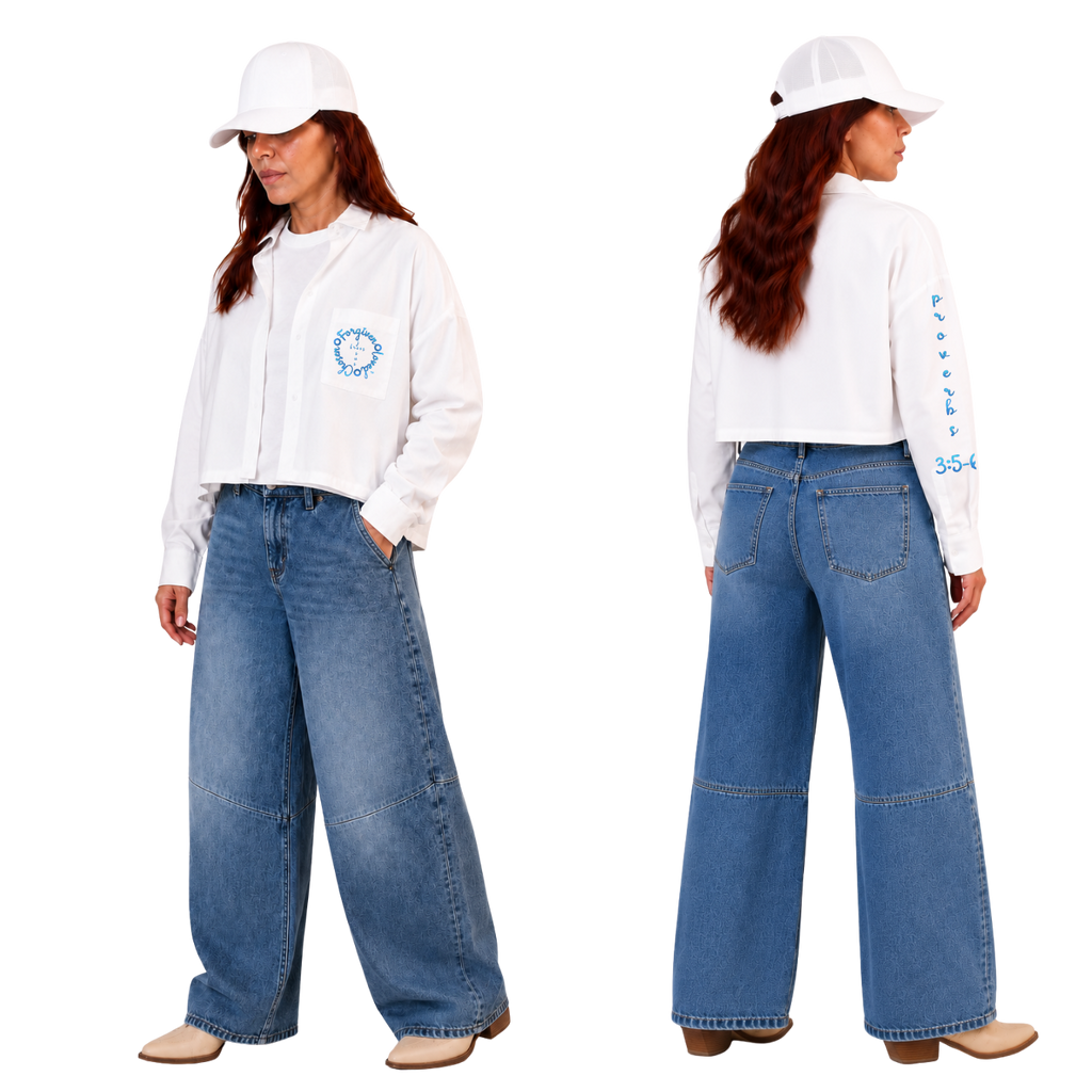 Jesus Frees - Cropped Lite Long Sleeve White Summer Jacket - Font 223