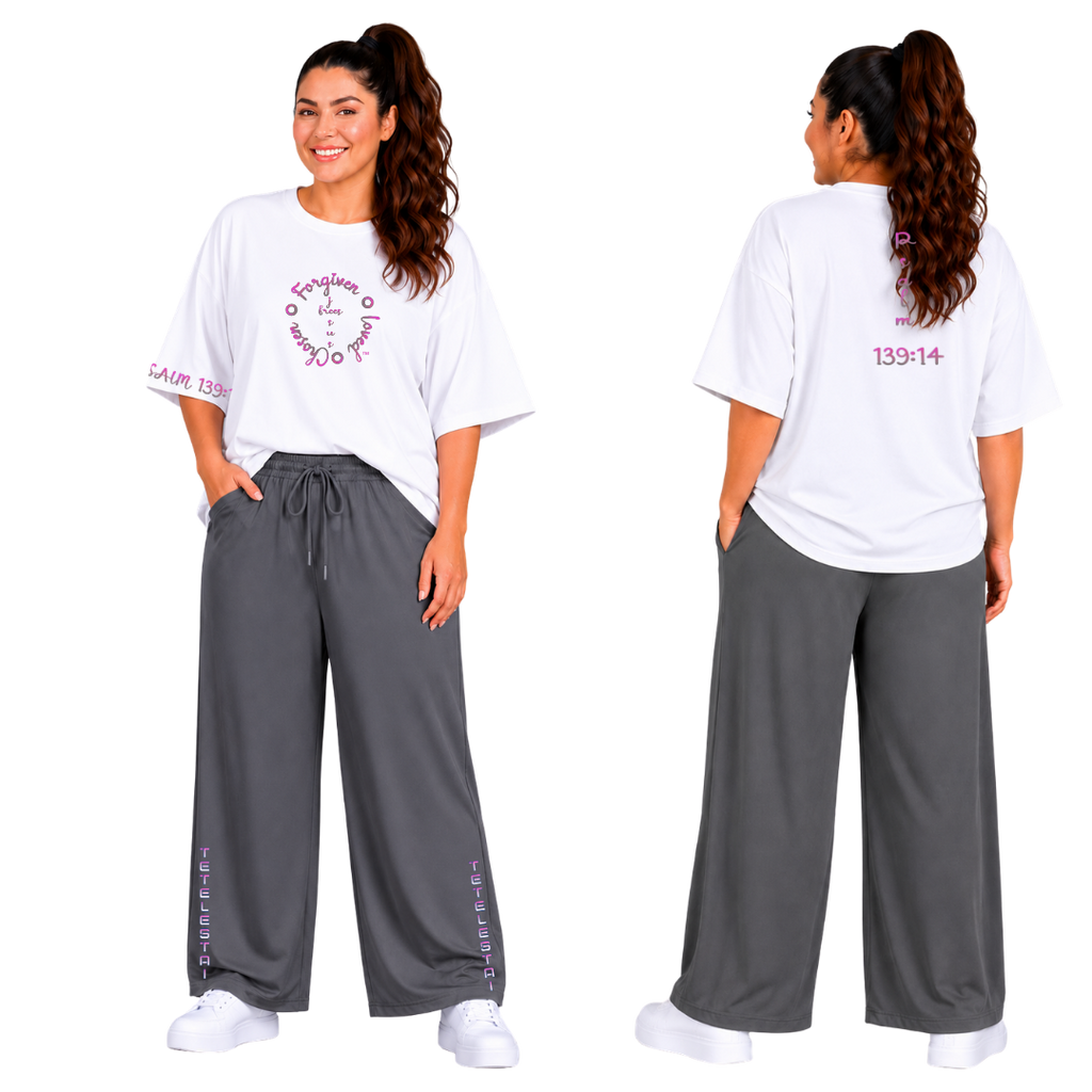 Jesus Frees - SICU Oversized Short Sleeve Women's Shirt - Font 223 Pink Gray Psalm 139:14