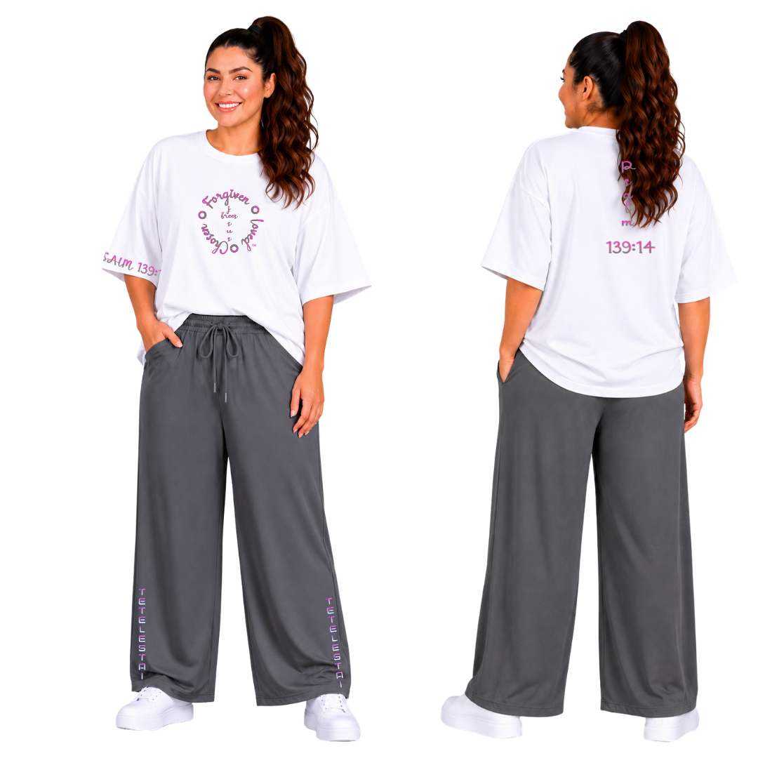 Jesus Frees - SICU Oversized Short Sleeve Women's Shirt - Font 223 Pink Gray Psalm 139:14